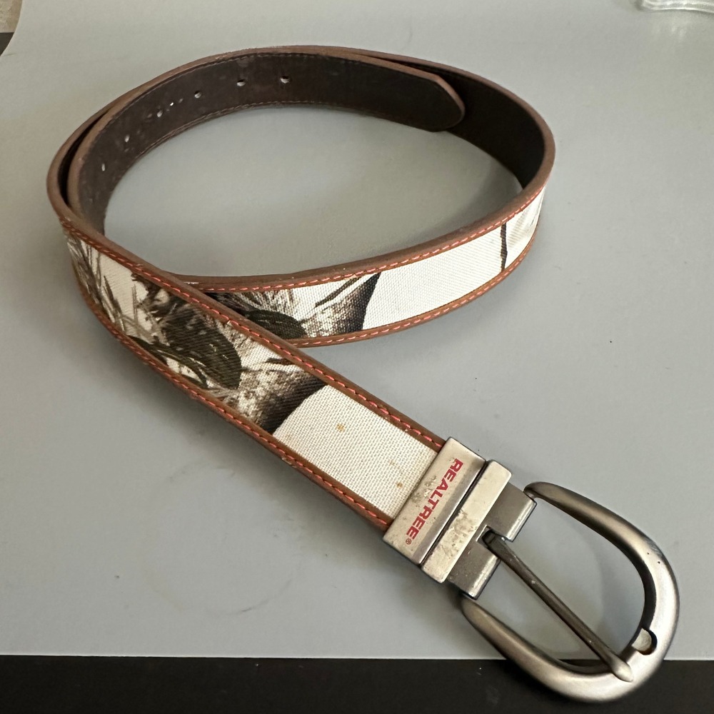 Realtree Camo Belt Brown Pink Stitching Canvas Leather L/XL 96000W/973
